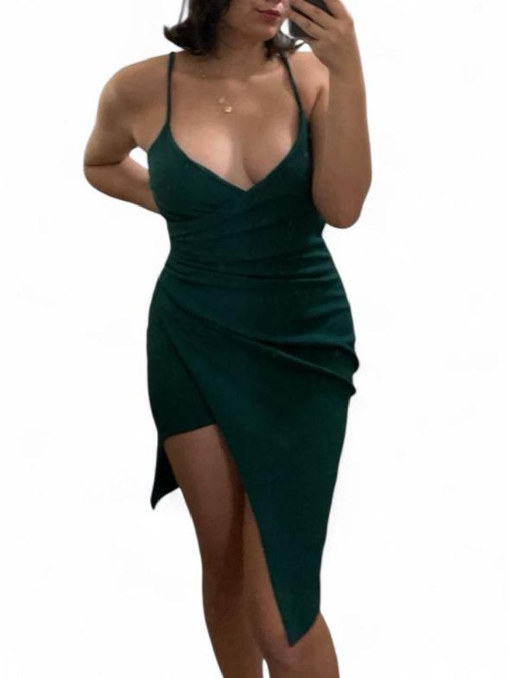 PrettyLittleThing Emerald Green Asymmetrical Wrap Dress